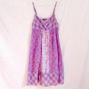 purple floral patchwork sundress smocked slip dress medium y2k